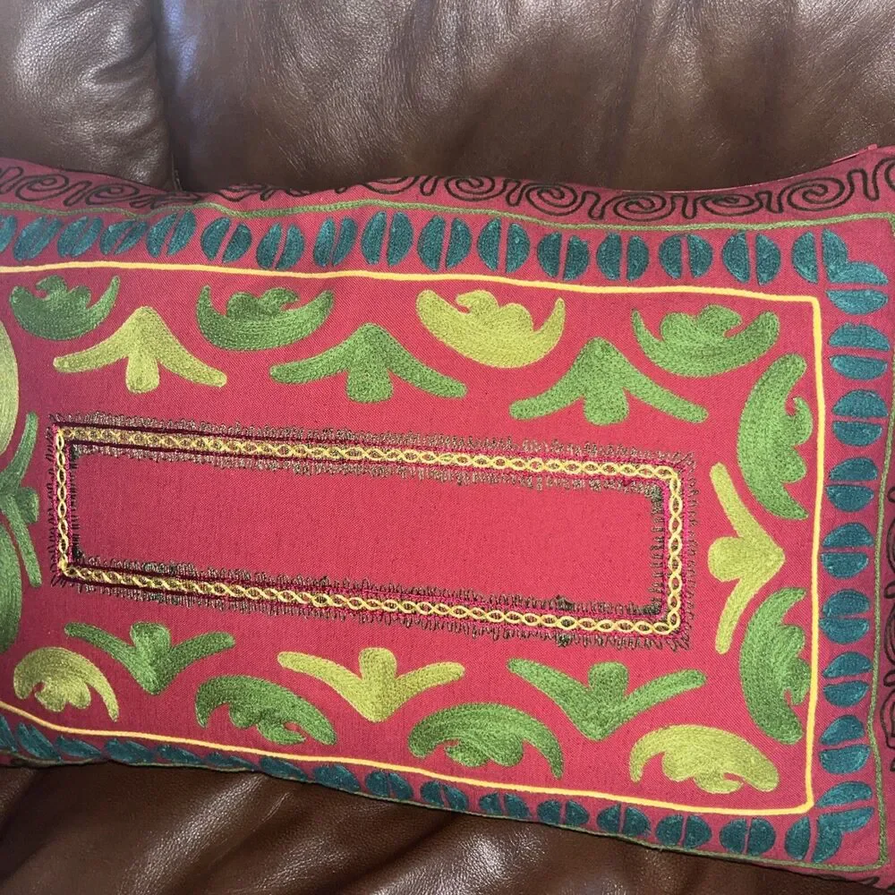 Crate And Barrel Jubilee Rectangular Decorative Pillow  16X24 Traditional Indian
